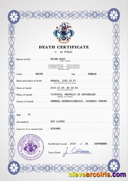 Seychelles vital record death certificate